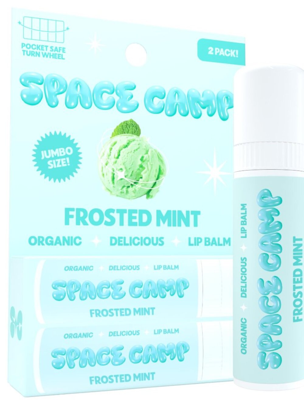 Space Camp Jumbo Lip Balm Frosted Mint Organic Flavored New Sealed
